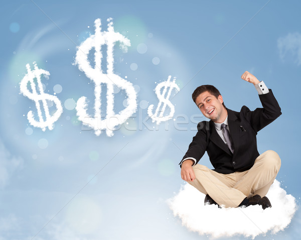 Vonzó férfi ül felhő dollárjelek fiatalember Stock fotó © ra2studio