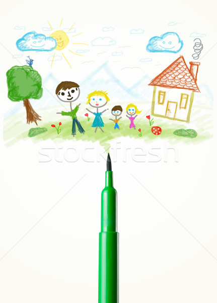 Felt pen close-up with a drawing of a family Stock photo © ra2studio