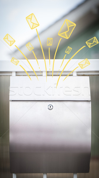 Hand gezeichnet heraus Mailbox Briefe Papier Wand Stock foto © ra2studio