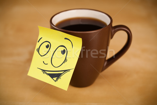 Jegyzet mosolygós arc csésze rajzolt papír arc Stock fotó © ra2studio