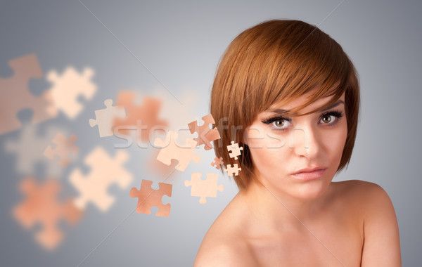 Pretty young girl with skin puzzle illustration Stock photo © ra2studio
