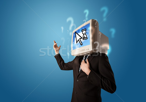 Person with a monitor head and cloud based technology on the scr Stock photo © ra2studio
