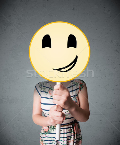 Mulher jovem rosto sorridente emoticon jovem senhora Foto stock © ra2studio