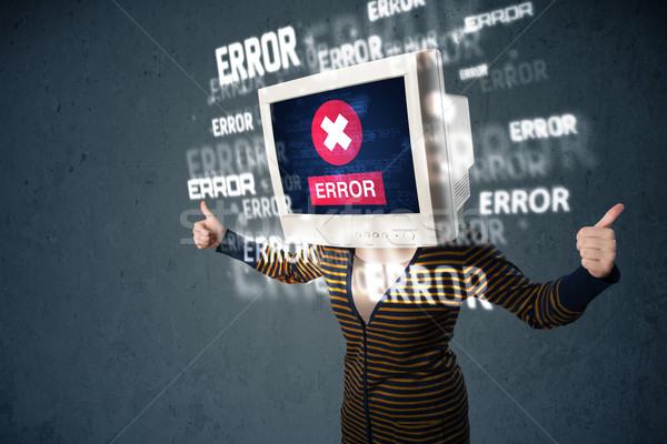 Female monitor head with error signs on the display screen Stock photo © ra2studio