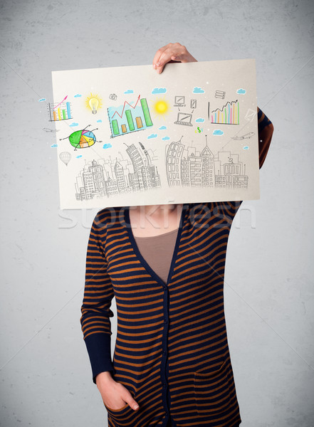Donna carta classifiche cityscape testa Foto d'archivio © ra2studio