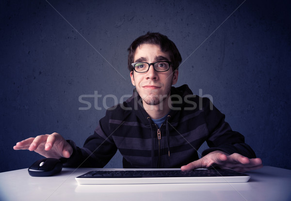 хакер рабочих клавиатура синий мыши компьютер Сток-фото © ra2studio