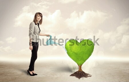 Businesswoman on rock mountain with a tree Stock photo © ra2studio