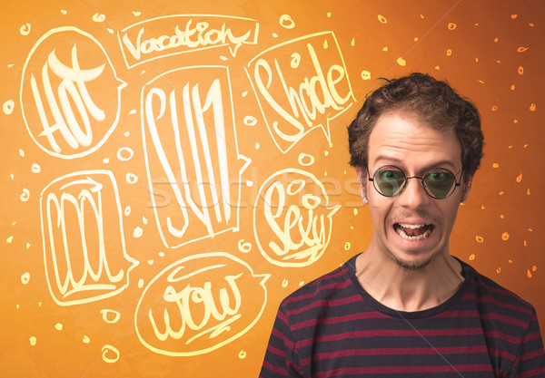 Stock photo: Cool teenager with summer sun glasses and vacation typography