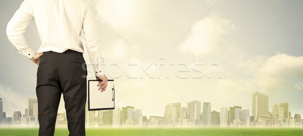 бизнесмен назад облака трава небе Сток-фото © ra2studio