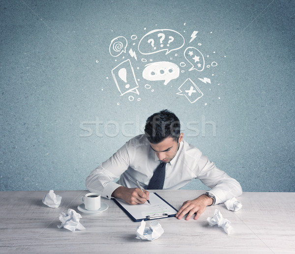 Foto stock: Empresário · duvido · confuso · trabalhador · de · escritório · problema