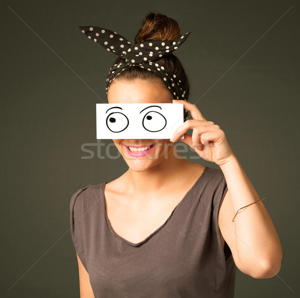 Jeunes stupide fille regarder dessinés à la main oeil Photo stock © ra2studio
