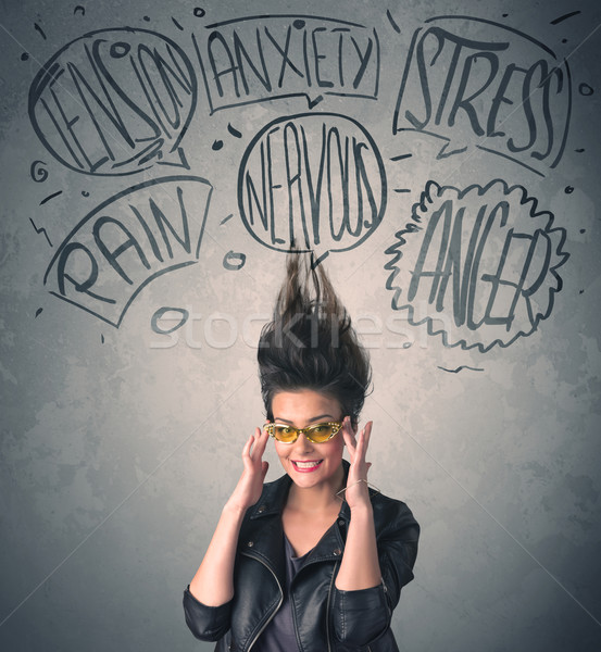 őrült fiatal nő extrém szövegbuborékok háttér szépség Stock fotó © ra2studio