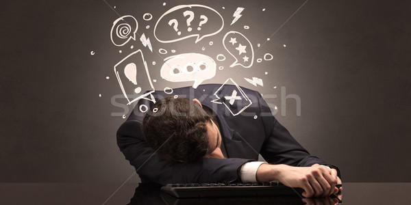 Teacher fell asleep at his workplace with full draw blackboard concept Stock photo © ra2studio
