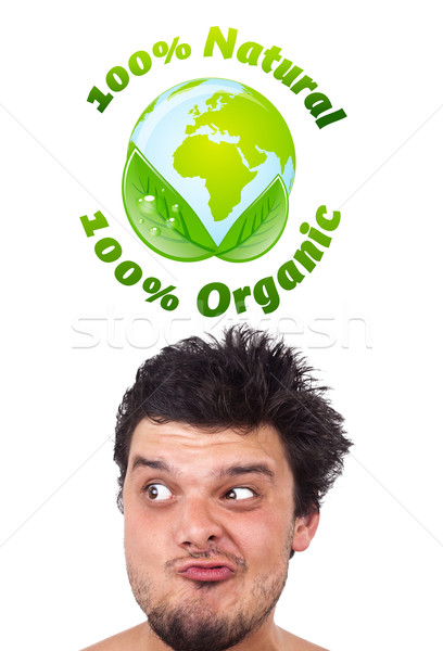 [[stock_photo]]: Jeunes · tête · regarder · vert · eco · signe