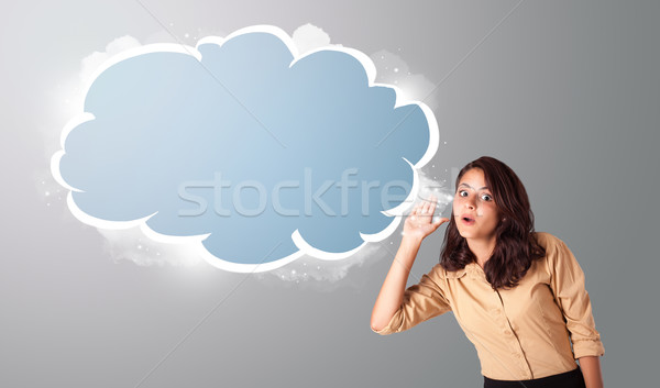 beautiful woman gesturing with abstract cloud copy space Stock photo © ra2studio