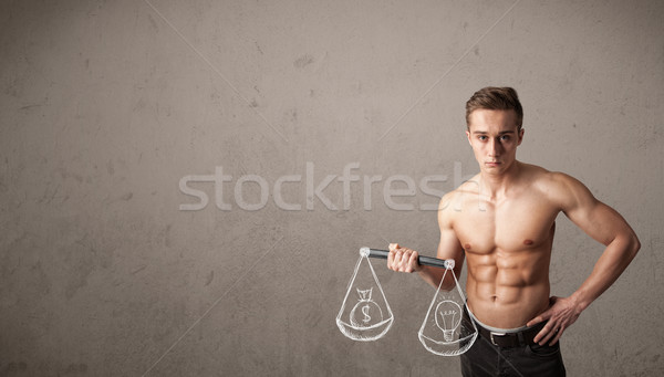 Stock foto: Muskuläre · Mann · ausgewogene · starken · Fitnessstudio · Ausübung