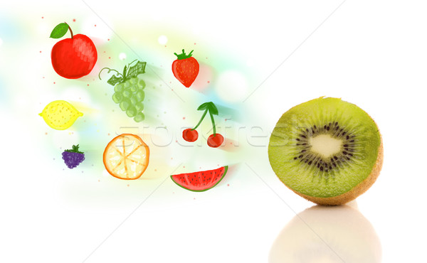 Színes gyümölcsök kézzel rajzolt illusztrált fehér étel Stock fotó © ra2studio