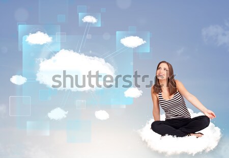 Young woman sitting on cloud with copy space Stock photo © ra2studio
