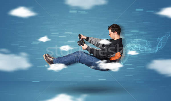 Funny junger Mann fahren Wolken blau Auto Stock foto © ra2studio
