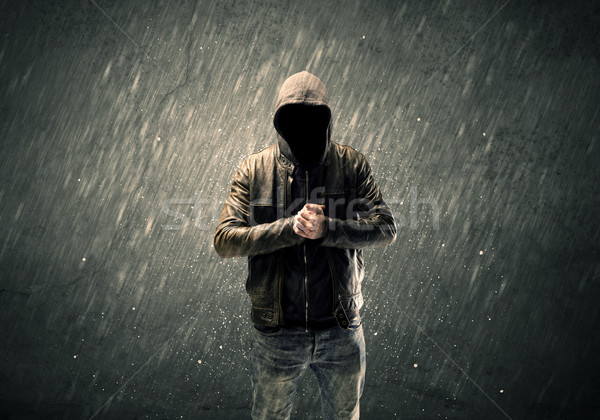 Spooky faceless guy standing in hoodie Stock photo © ra2studio