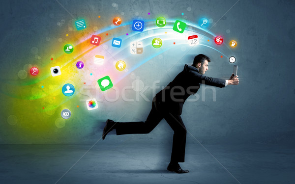 Foto stock: Ejecutando · empresario · aplicación · iconos · dispositivo · colorido