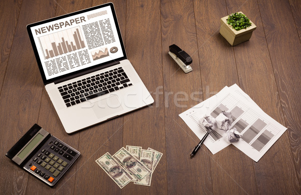 бизнеса ноутбука Фондовый рынок докладе столе Сток-фото © ra2studio