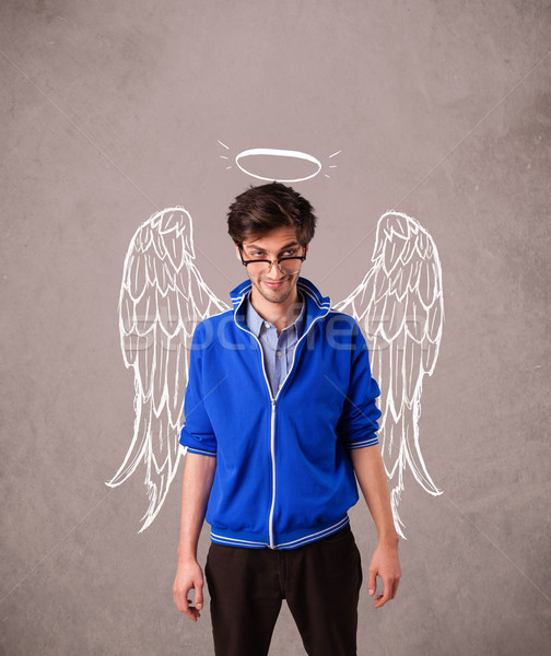 Foto stock: Moço · anjo · ilustrado · asas · sujo · homem