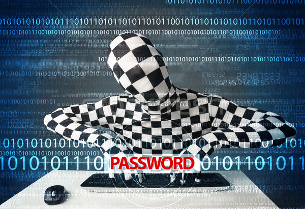 Hacker in morph 3d mask stealing password  Stock photo © ra2studio