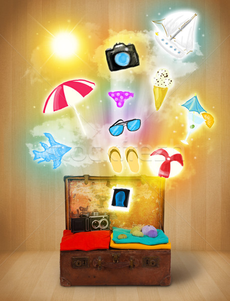 Turistica bag colorato estate icone simboli Foto d'archivio © ra2studio