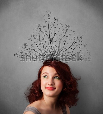 Young woman with tangled lines coming out of her head Stock photo © ra2studio
