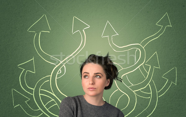 Mooi meisje denken oplossing jonge student nadenkend Stockfoto © ra2studio