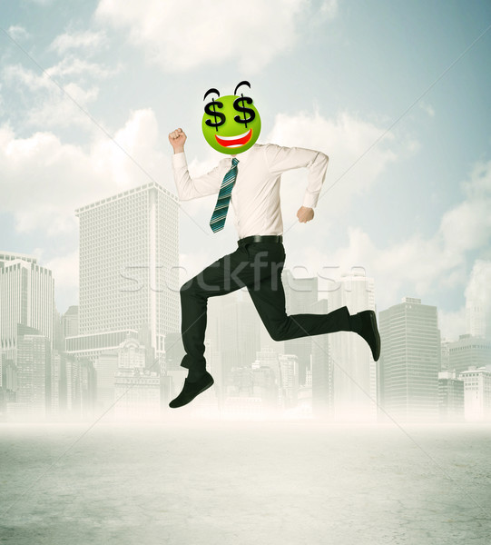 Foto stock: Hombre · signo · de · dólar · cara · sonriente · empresario · negocios · feliz