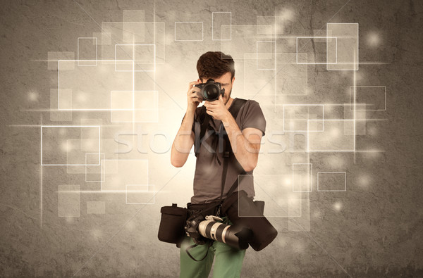 Männlich professionelle Kameraobjektiv Hobby Fotografen Kamera Stock foto © ra2studio