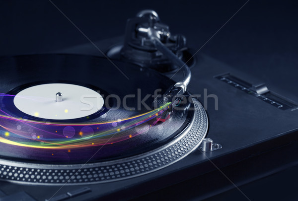 Plattenspieler spielen Vinyl glühend abstrakten Zeilen Stock foto © ra2studio