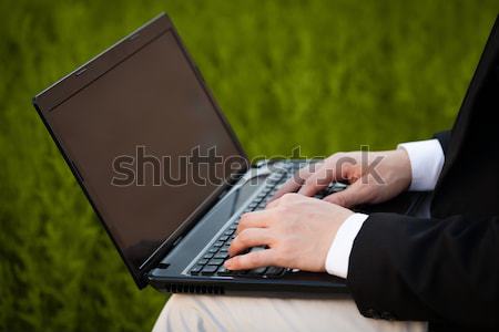 Biznesmen nowoczesne laptop kolorowy biuro Zdjęcia stock © ra2studio