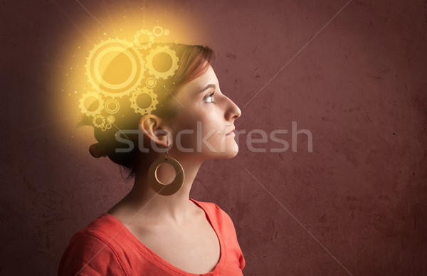 Clever girl thinking with a machine head illustration Stock photo © ra2studio