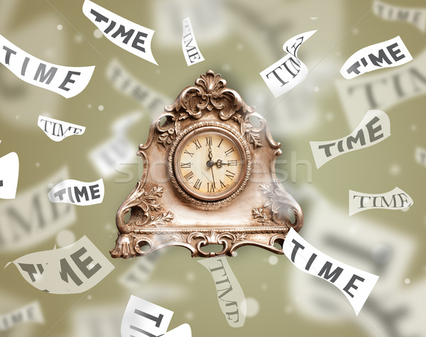 Stockfoto: Klok · horloge · tijd · vliegen · weg · papier