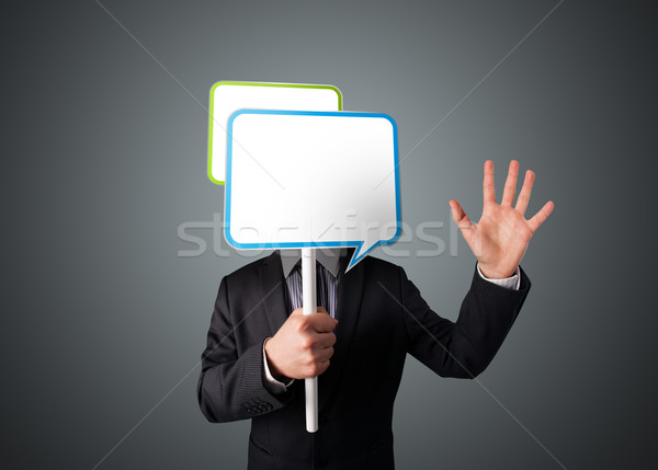 Foto stock: Empresario · bocadillo · pie · vacío · cabeza