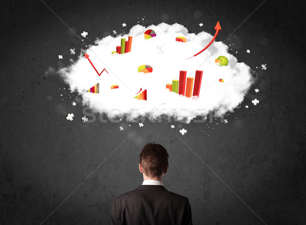 Zakenman charts wolk boven hoofd jonge Stockfoto © ra2studio