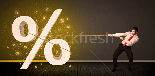 üzletember húz kötél nagy szimbólum felirat Stock fotó © ra2studio