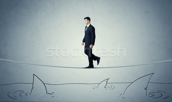 Affaires marche corde au-dessus braver [[stock_photo]] © ra2studio