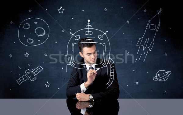 Ventas persona dibujo casco espacio cohete Foto stock © ra2studio