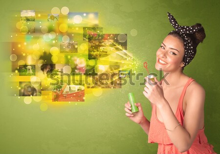 Cute Mädchen farbenreich glühend Speicher Stock foto © ra2studio
