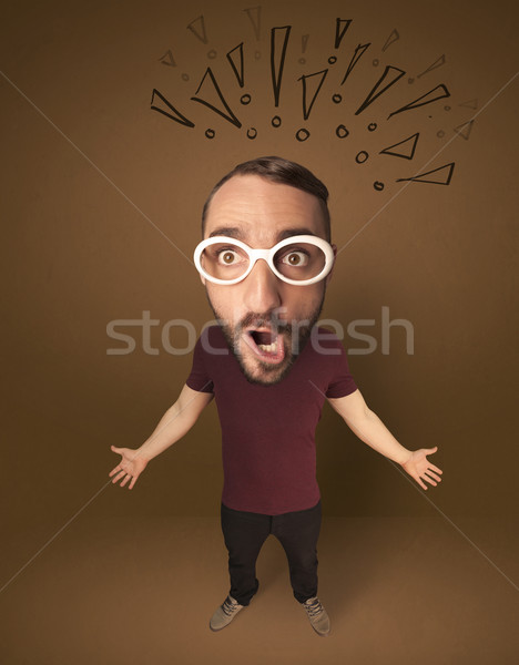 Big head person with social exclamation marks Stock photo © ra2studio