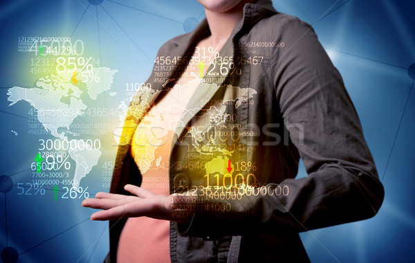 Business person holding earth statistics map Stock photo © ra2studio