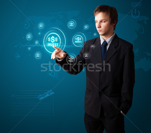 Stock photo: Businessman pressing modern business type of buttons