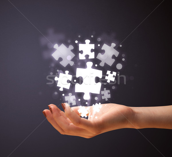 Puzzle pieces in the hand of a woman Stock photo © ra2studio