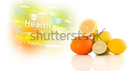 Colorful juicy fruits with healthy text and signs  Stock photo © ra2studio