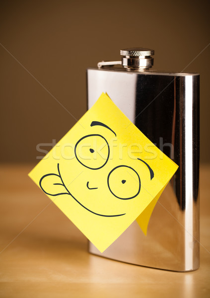 Jegyzet mosolygós arc csípő flaska rajzolt papír Stock fotó © ra2studio