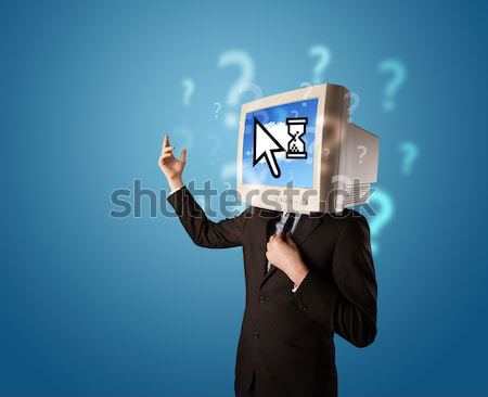 Person with a monitor head and cloud based technology on the scr Stock photo © ra2studio